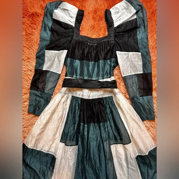 Ulla Johnson Colorblock Midi Dress in Black, Gold, and Cream - Picture 6 of 11